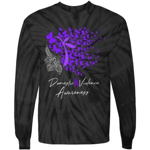 Domestic Violence Awareness Gifts Purple Butterflies Tie-Dye Long Sleeve Shirt