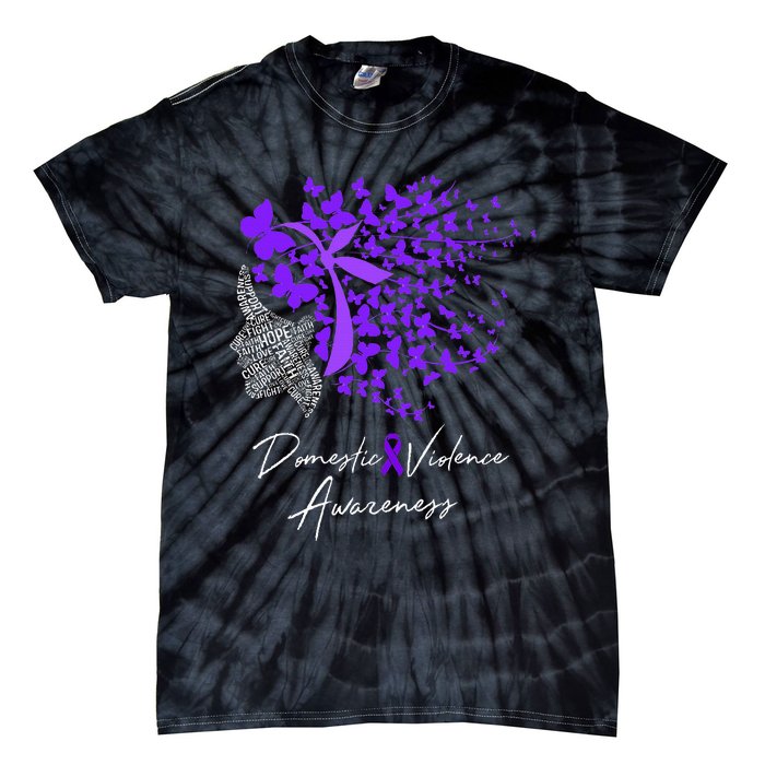 Domestic Violence Awareness Gifts Purple Butterflies Tie-Dye T-Shirt