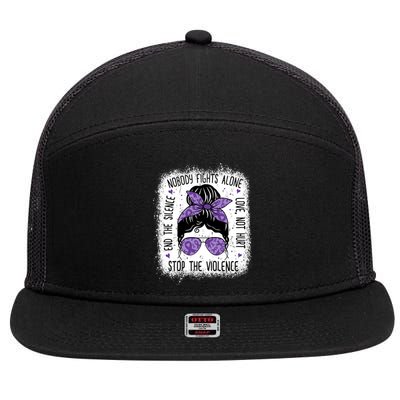 Domestic Violence Awareness Stop End Domestic Violence 7 Panel Mesh Trucker Snapback Hat