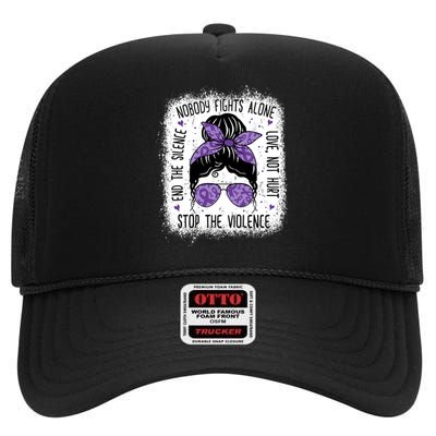 Domestic Violence Awareness Stop End Domestic Violence High Crown Mesh Back Trucker Hat