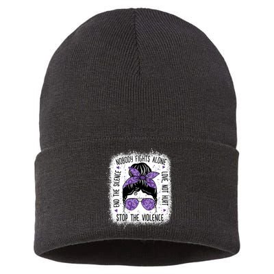 Domestic Violence Awareness Stop End Domestic Violence Sustainable Knit Beanie