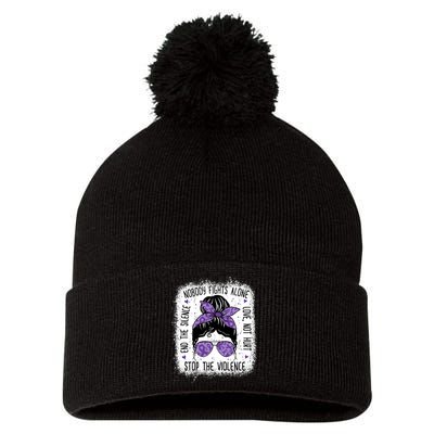 Domestic Violence Awareness Stop End Domestic Violence Pom Pom 12in Knit Beanie