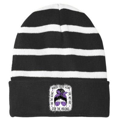 Domestic Violence Awareness Stop End Domestic Violence Striped Beanie with Solid Band