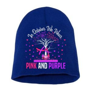 Domestic Violence Breast Cancer Awareness Month Ribbon Tree Short Acrylic Beanie