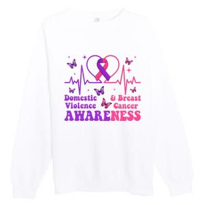 Domestic Violence & Breast Cancer Awareness Month Warrior Premium Crewneck Sweatshirt