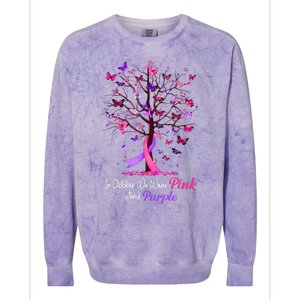 Domestic Violence Breast Cancer Awareness Month Ribbon Tree Colorblast Crewneck Sweatshirt