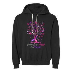 Domestic Violence Breast Cancer Awareness Month Ribbon Tree Garment-Dyed Fleece Hoodie