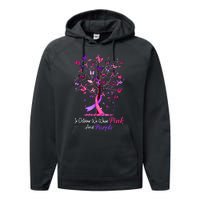 Domestic Violence Breast Cancer Awareness Month Ribbon Tree Performance Fleece Hoodie