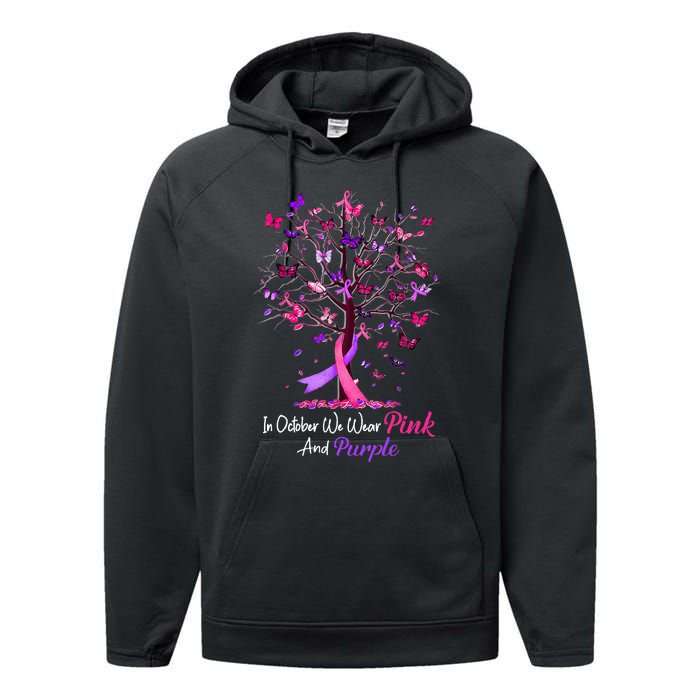 Domestic Violence Breast Cancer Awareness Month Ribbon Tree Performance Fleece Hoodie