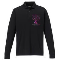 Domestic Violence Breast Cancer Awareness Month Ribbon Tree Performance Long Sleeve Polo