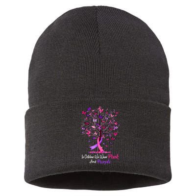 Domestic Violence Breast Cancer Awareness Month Ribbon Tree Sustainable Knit Beanie