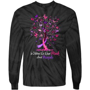 Domestic Violence Breast Cancer Awareness Month Ribbon Tree Tie-Dye Long Sleeve Shirt