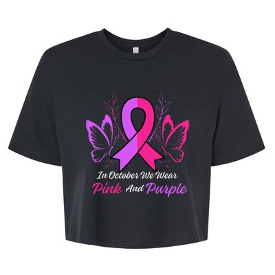 Domestic Violence Breast Cancer Awareness Month Ribbon Bella+Canvas Jersey Crop Tee