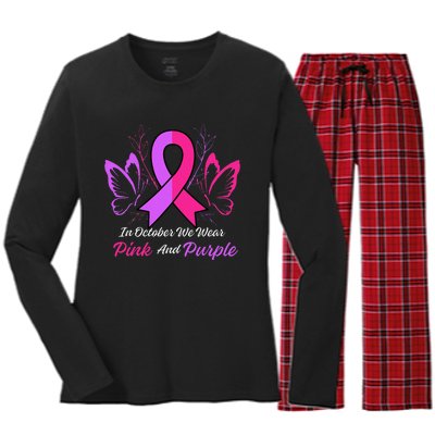 Domestic Violence Breast Cancer Awareness Month Ribbon Women's Long Sleeve Flannel Pajama Set 