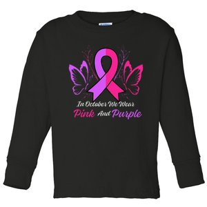 Domestic Violence Breast Cancer Awareness Month Ribbon Toddler Long Sleeve Shirt