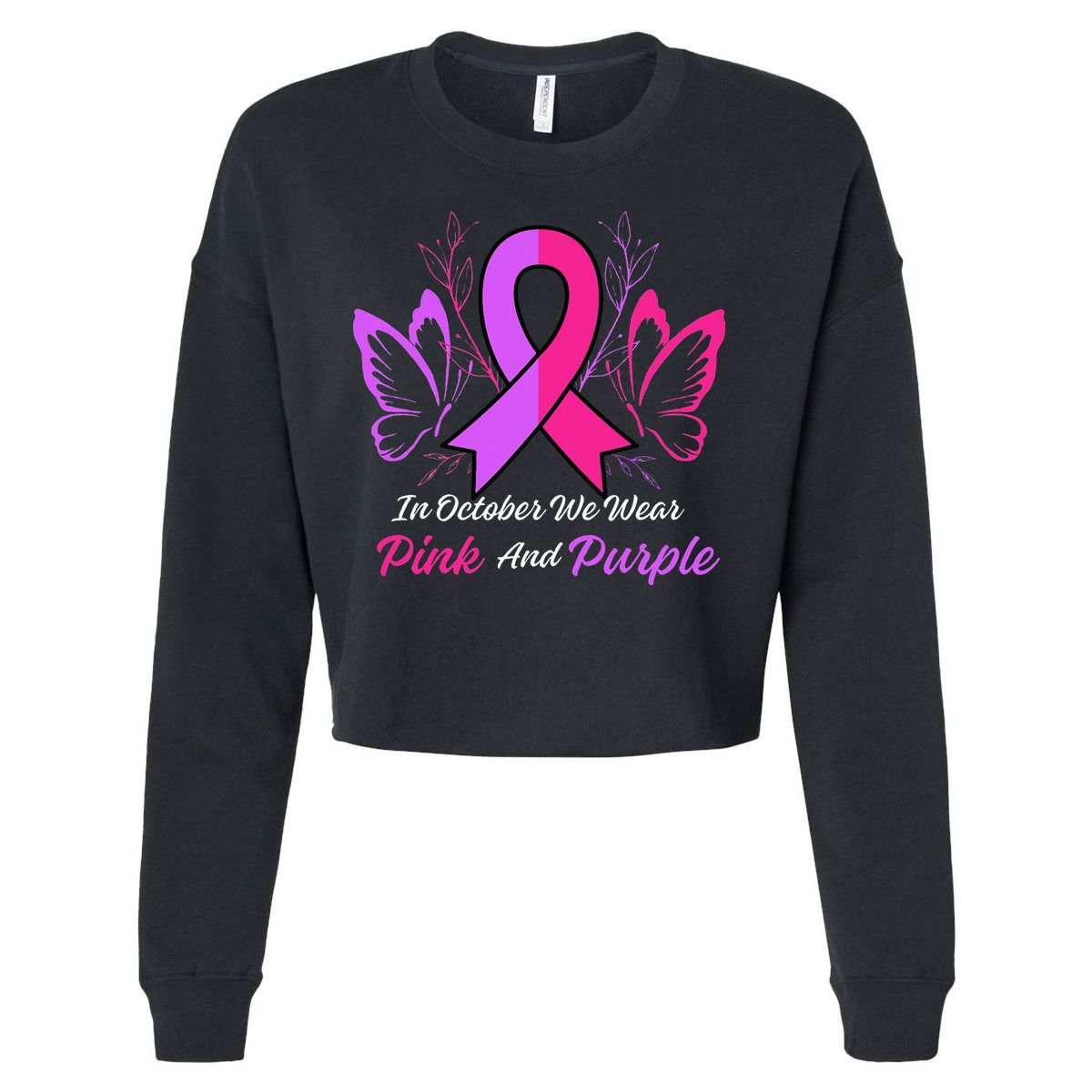 Domestic Violence Breast Cancer Awareness Month Ribbon Cropped Pullover Crew