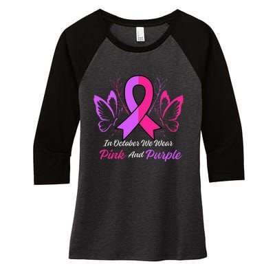 Domestic Violence Breast Cancer Awareness Month Ribbon Women's Tri-Blend 3/4-Sleeve Raglan Shirt