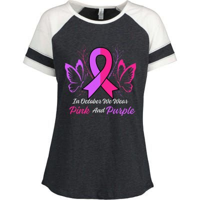 Domestic Violence Breast Cancer Awareness Month Ribbon Enza Ladies Jersey Colorblock Tee