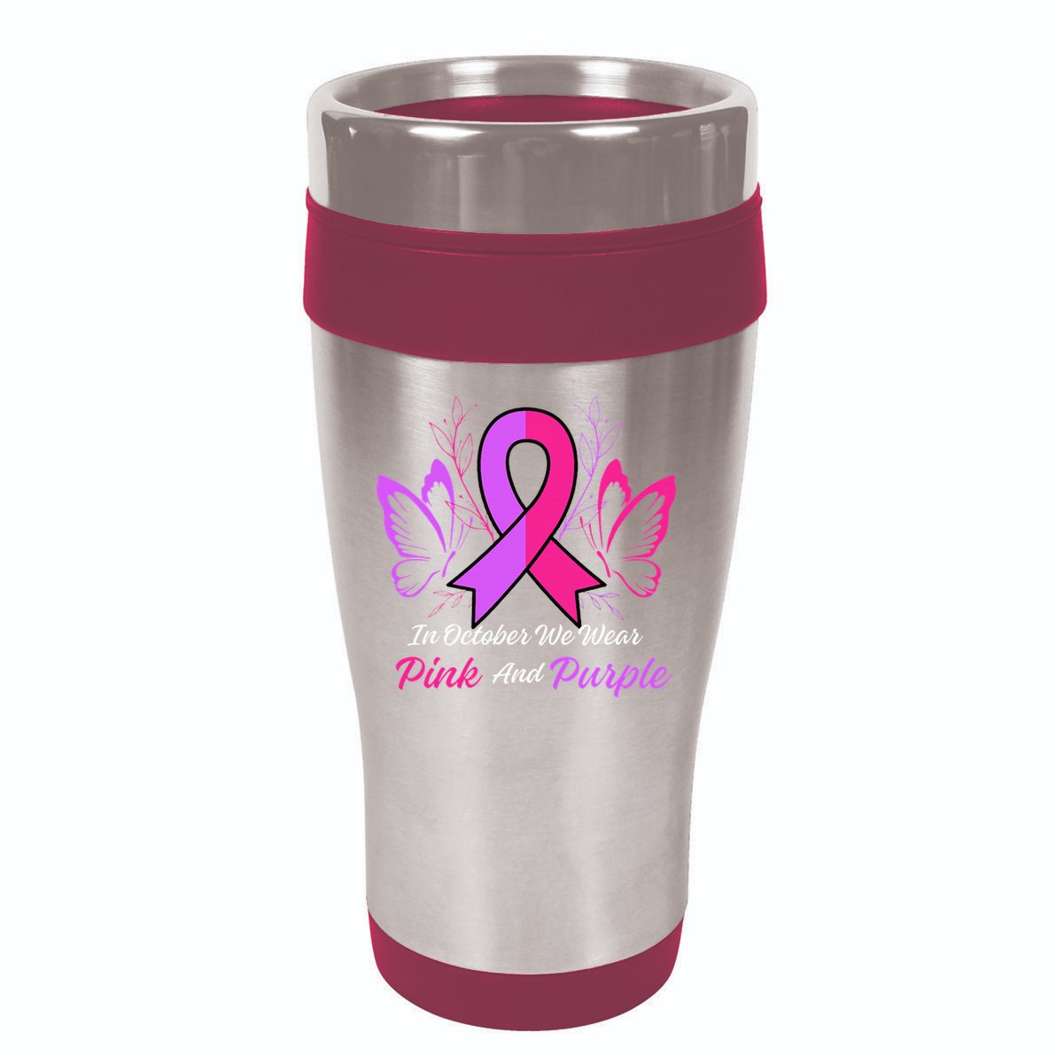 Domestic Violence Breast Cancer Awareness Month Ribbon 16oz Travel Tumbler