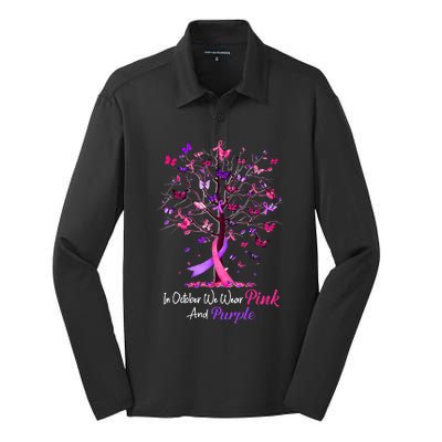 Domestic Violence Breast Cancer Awareness Month Silk Touch Performance Long Sleeve Polo