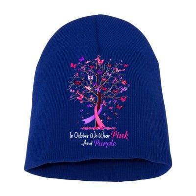 Domestic Violence Breast Cancer Awareness Month Ribbon Tree Short Acrylic Beanie