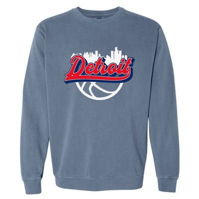 Detroit Vintage Basketball Script City Skyline Fan Garment-Dyed Sweatshirt