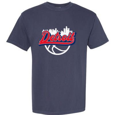 Detroit Vintage Basketball Script City Skyline Fan Garment-Dyed Heavyweight T-Shirt