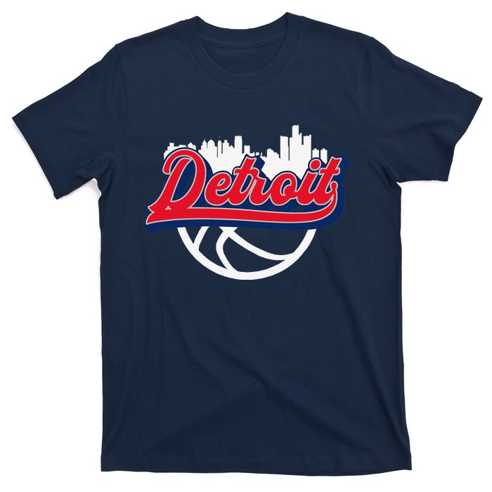 Detroit Vintage Basketball Script City Skyline Fan T-Shirt