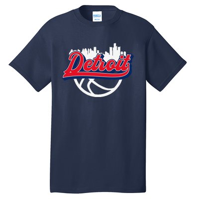 Detroit Vintage Basketball Script City Skyline Fan Tall T-Shirt