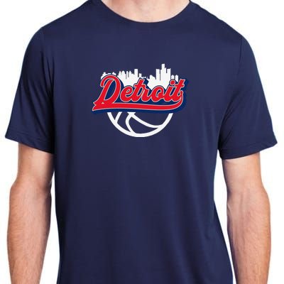 Detroit Vintage Basketball Script City Skyline Fan Adult ChromaSoft Performance T-Shirt