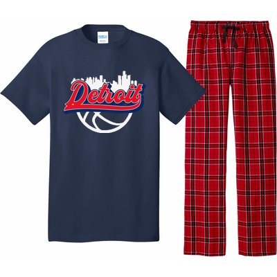 Detroit Vintage Basketball Script City Skyline Fan Pajama Set