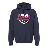 Detroit Vintage Basketball Script City Skyline Fan Premium Hoodie