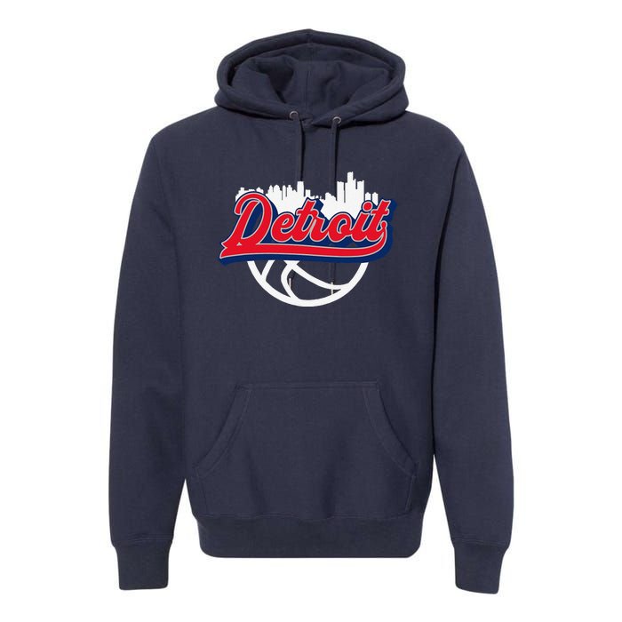 Detroit Vintage Basketball Script City Skyline Fan Premium Hoodie