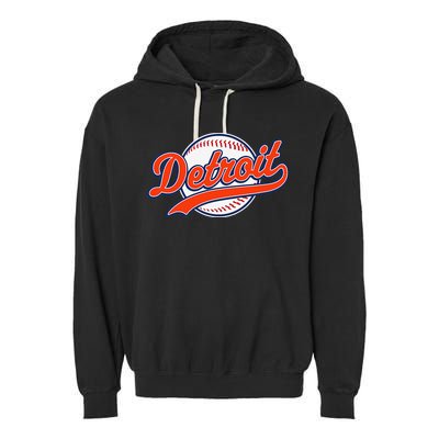 Detroit Vintage Baseball Throwback Retro Garment-Dyed Fleece Hoodie