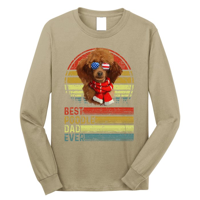 Dog Vintage Best Poodle Dad Ever Father Day Puppy Dog Dad Long Sleeve Shirt