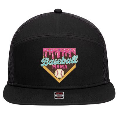 Distressed Vintage Baseball Mama Ice Cream Drip 7 Panel Mesh Trucker Snapback Hat