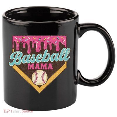 Distressed Vintage Baseball Mama Ice Cream Drip 11oz C Handle Ceramic Mug
