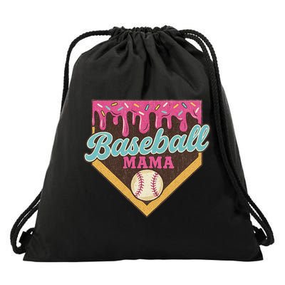 Distressed Vintage Baseball Mama Ice Cream Drip Drawstring Bag