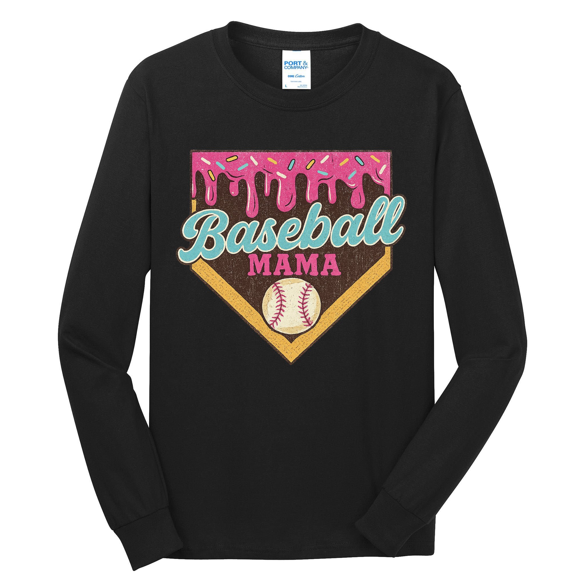 Distressed Vintage Baseball Mama Ice Cream Drip Tall Long Sleeve T-Shirt