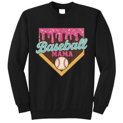 Distressed Vintage Baseball Mama Ice Cream Drip Tall Sweatshirt
