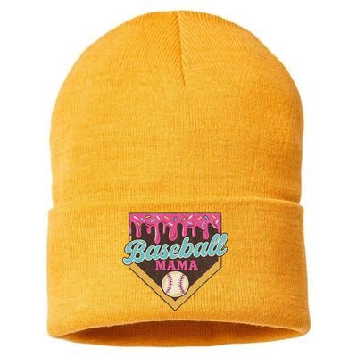 Distressed Vintage Baseball Mama Ice Cream Drip Sustainable Knit Beanie