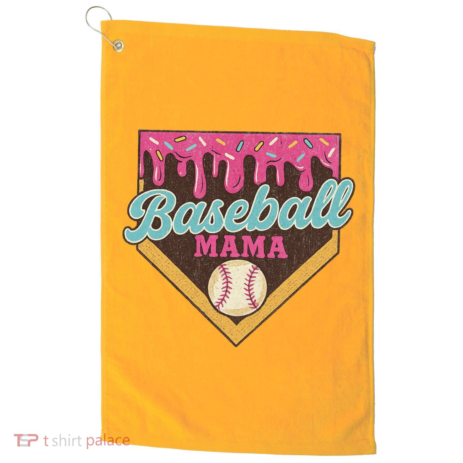 Distressed Vintage Baseball Mama Ice Cream Drip Golf Towel