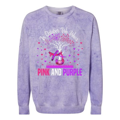 Domestic Violence Breast Cancer Awareness Month Ribbon Tree Colorblast Crewneck Sweatshirt