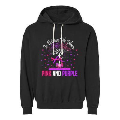 Domestic Violence Breast Cancer Awareness Month Ribbon Tree Garment-Dyed Fleece Hoodie