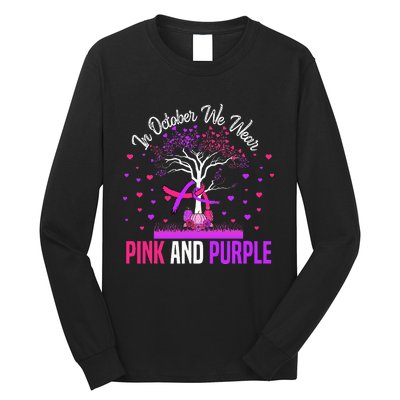 Domestic Violence Breast Cancer Awareness Month Ribbon Tree Long Sleeve Shirt