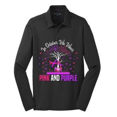 Domestic Violence Breast Cancer Awareness Month Ribbon Tree Silk Touch Performance Long Sleeve Polo