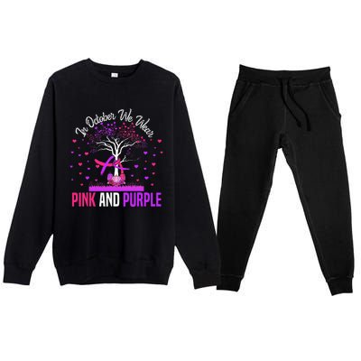 Domestic Violence Breast Cancer Awareness Month Ribbon Tree Premium Crewneck Sweatsuit Set