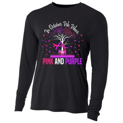 Domestic Violence Breast Cancer Awareness Month Ribbon Tree Cooling Performance Long Sleeve Crew