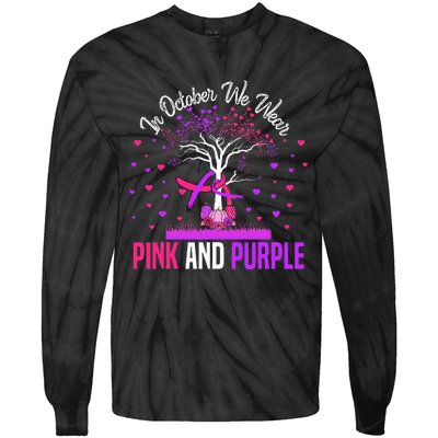 Domestic Violence Breast Cancer Awareness Month Ribbon Tree Tie-Dye Long Sleeve Shirt