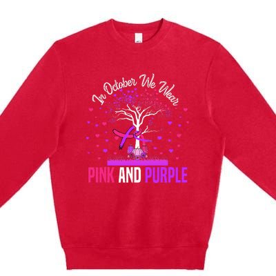 Domestic Violence Breast Cancer Awareness Month Ribbon Tree Premium Crewneck Sweatshirt